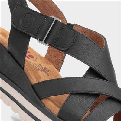 Stephanie Womens Black Wedge Strappy Sandal