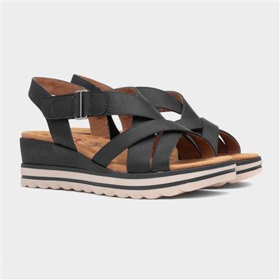 Stephanie Womens Black Wedge Strappy Sandal