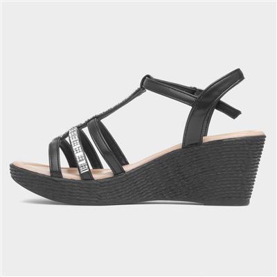 Womens Wedge Sandal in Black