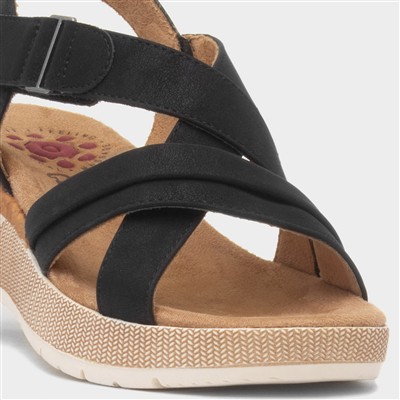 Maldives Womens Black Wedge Sandal