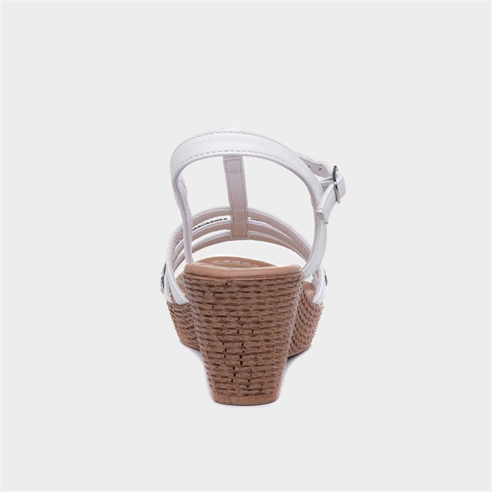 Womens White Wedge Diamante T-Bar Sandal