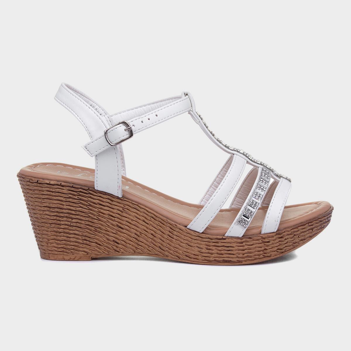 white strappy wedge sandals