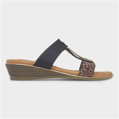 Paradise Womens Black Wedge Mule Sandal