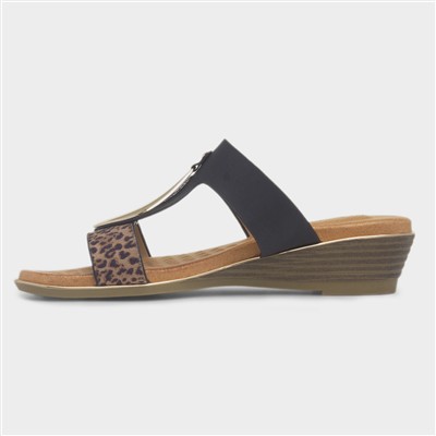 Paradise Womens Black Wedge Mule Sandal