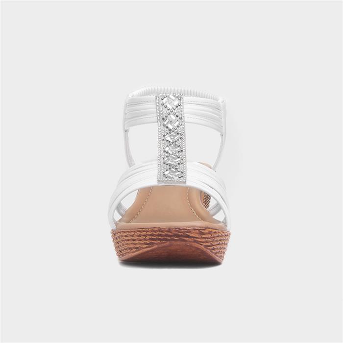 Womens White Diamante Slip On Wedge Sandal