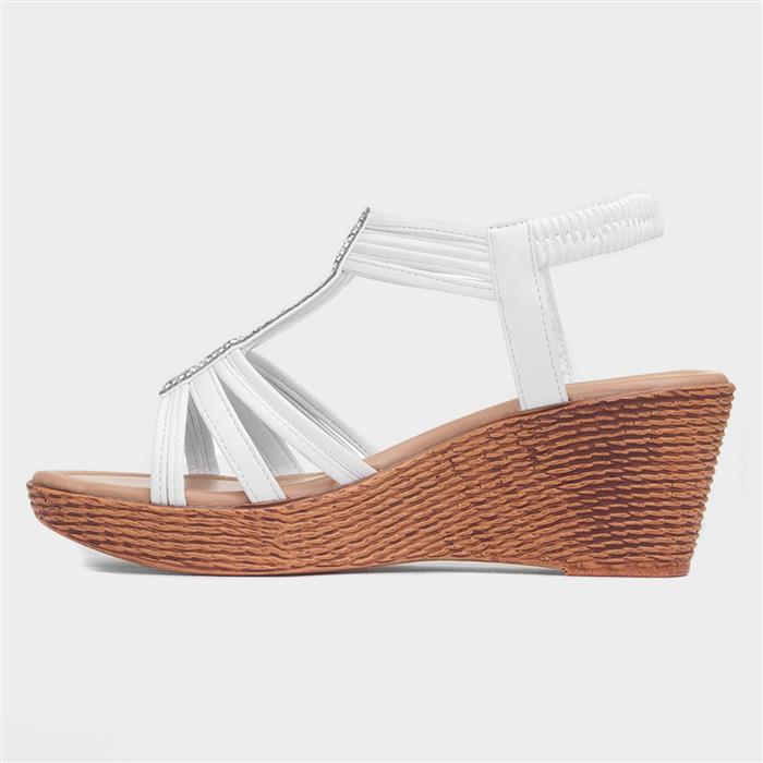 Womens White Diamante Slip On Wedge Sandal