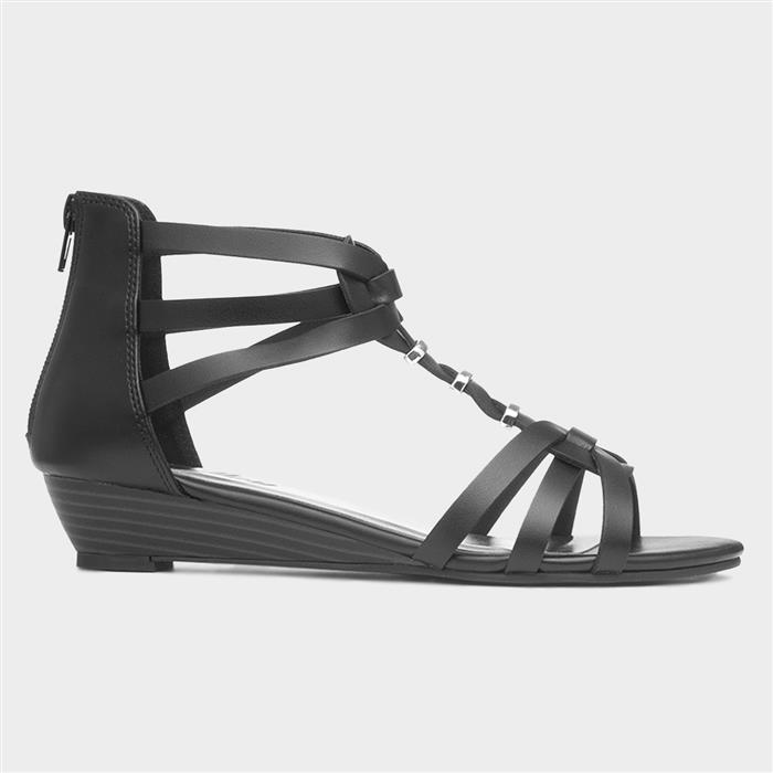 Womens Black Wedge Zip Up Gladiator Sandal
