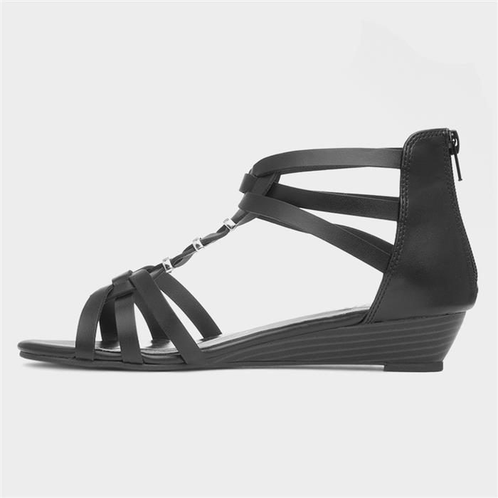 Womens Black Wedge Zip Up Gladiator Sandal