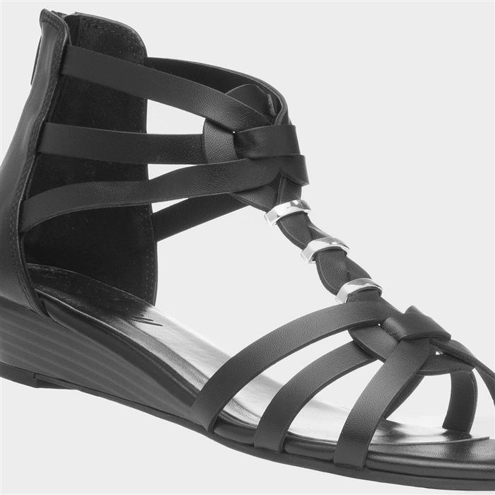 Womens Black Wedge Zip Up Gladiator Sandal