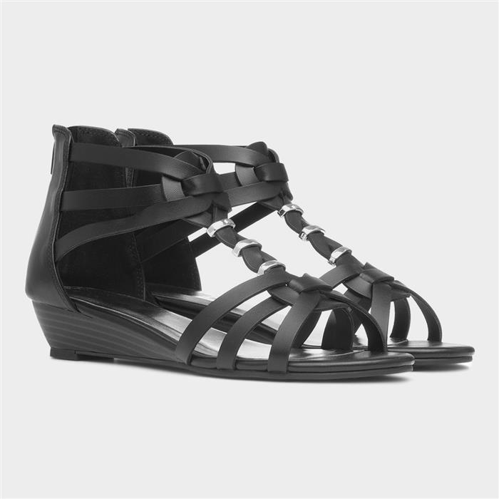 Womens Black Wedge Zip Up Gladiator Sandal