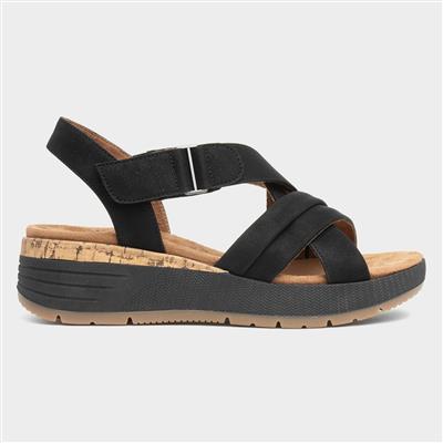 Sukie Womens Black Strappy Wedge Sandal