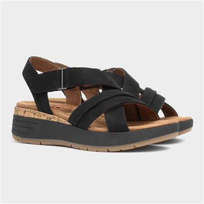 Sukie Womens Black Strappy Wedge Sandal