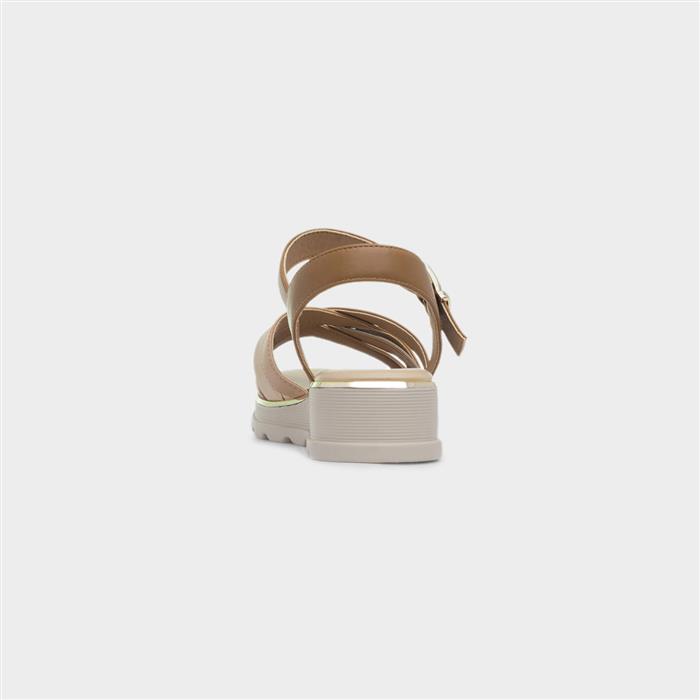 Ohio Womens Tan Strappy Wedge Sandal
