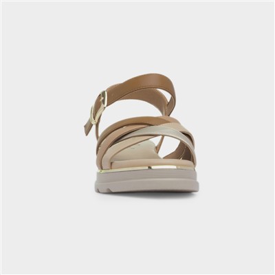 Ohio Womens Tan Strappy Wedge Sandal