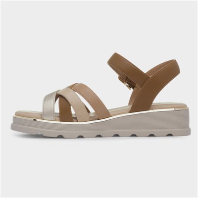 Ohio Womens Tan Strappy Wedge Sandal