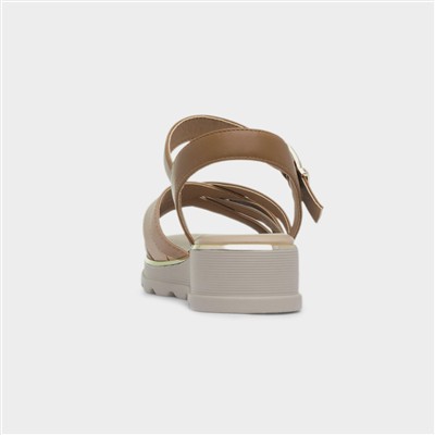 Ohio Womens Tan Strappy Wedge Sandal