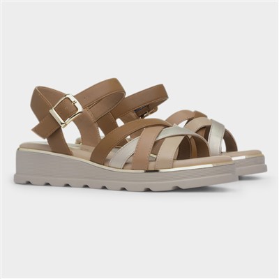 Ohio Womens Tan Strappy Wedge Sandal
