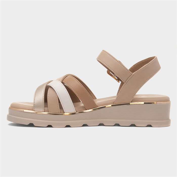 Ohio Womens Beige Strappy Wedge Sandal