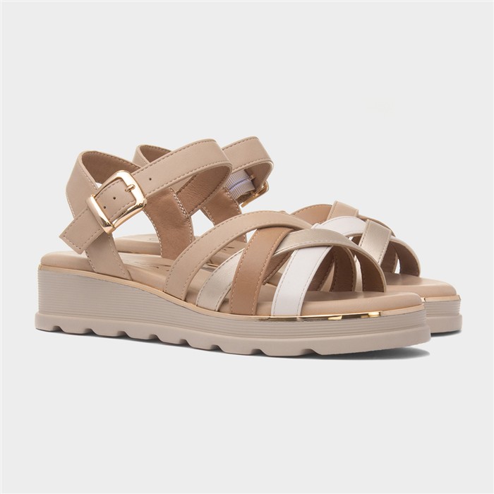Ohio Womens Beige Strappy Wedge Sandal