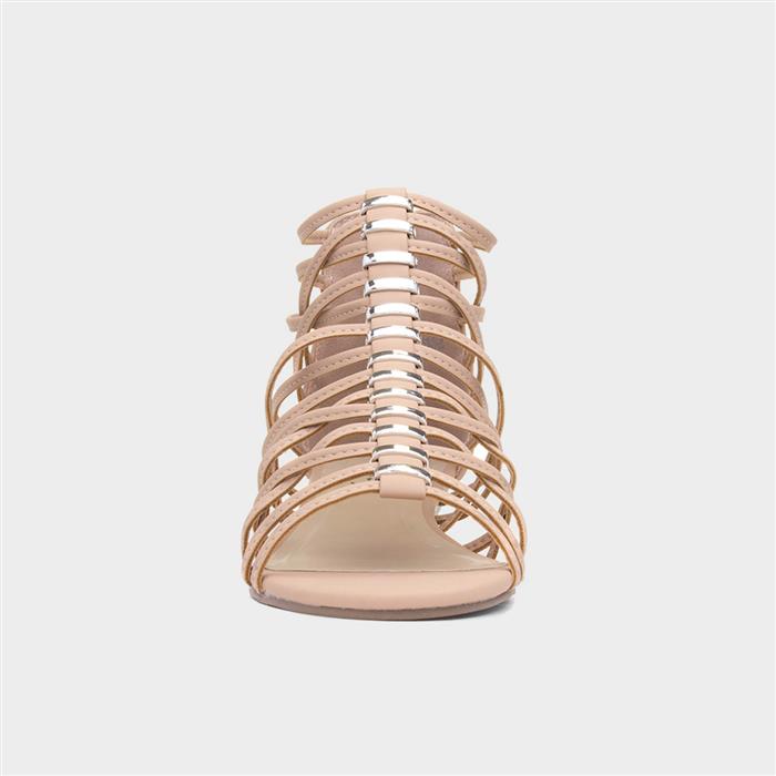 Womens Nude Wedge Strappy Gladiator Sandal