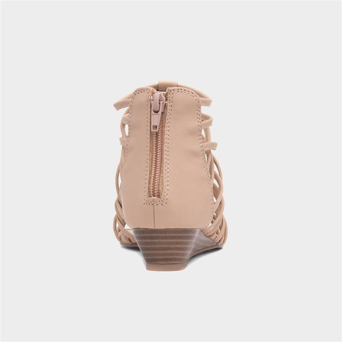 Womens Nude Wedge Strappy Gladiator Sandal