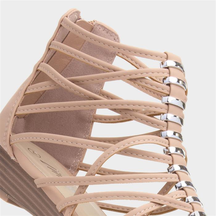 Womens Nude Wedge Strappy Gladiator Sandal