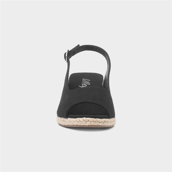 Womens Black Wedge Peep Toe Buckle Sandal
