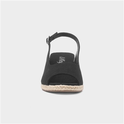 Womens Black Wedge Peep Toe Buckle Sandal