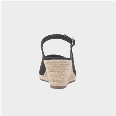 Womens Black Wedge Peep Toe Buckle Sandal