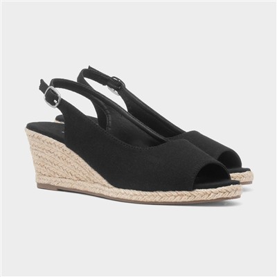 Womens Black Wedge Peep Toe Buckle Sandal
