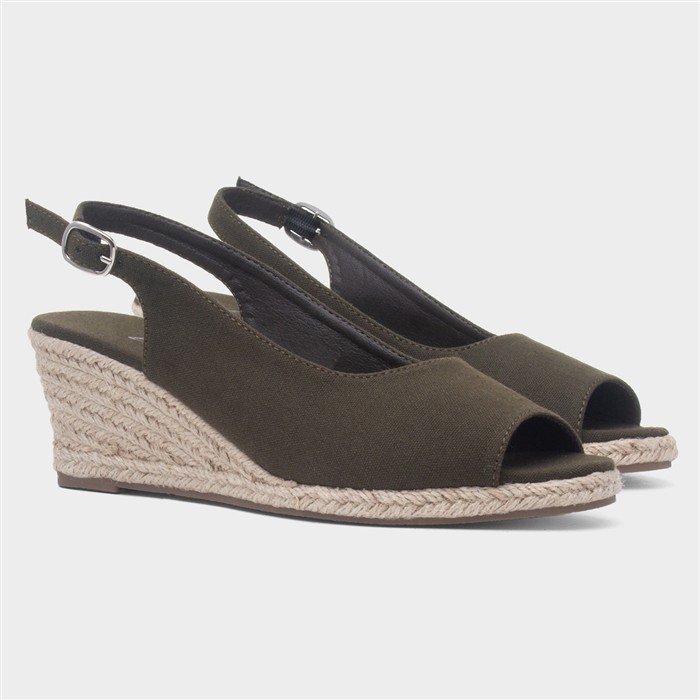 Womens Khaki Wedge Peep Toe Sandal
