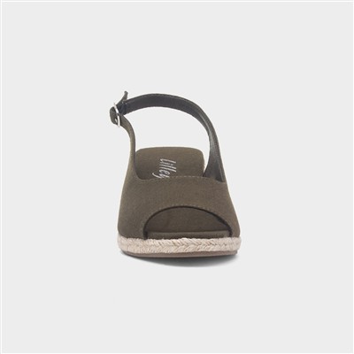 Womens Khaki Wedge Peep Toe Sandal