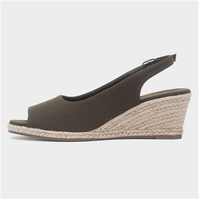 Womens Khaki Wedge Peep Toe Sandal