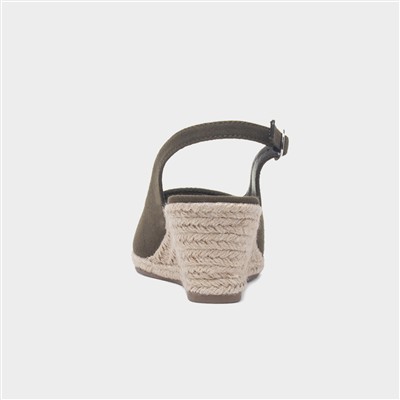 Womens Khaki Wedge Peep Toe Sandal
