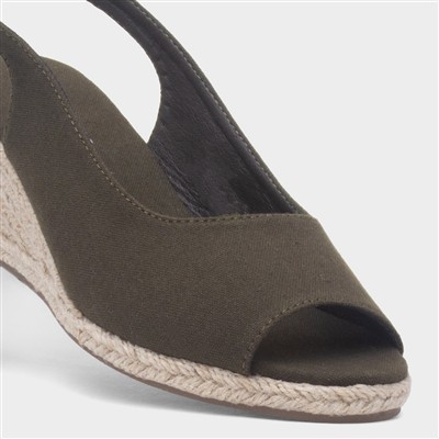 Womens Khaki Wedge Peep Toe Sandal