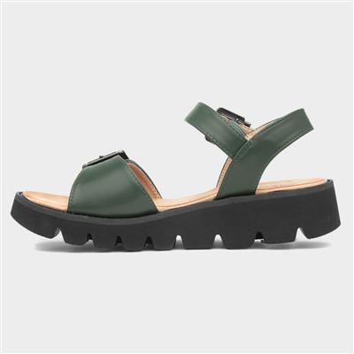 Alberta Womens Green Buckle Sandal