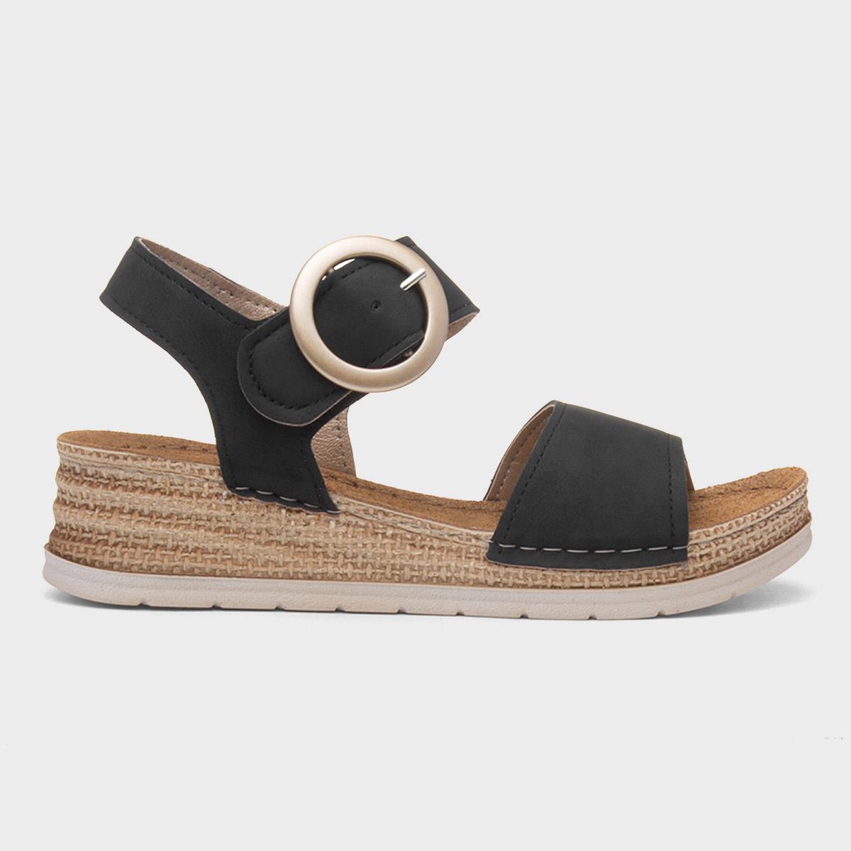 Monza Womens Black Wedge Sandal