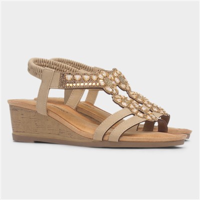 Cancun Womens Beige Wedge Sandal