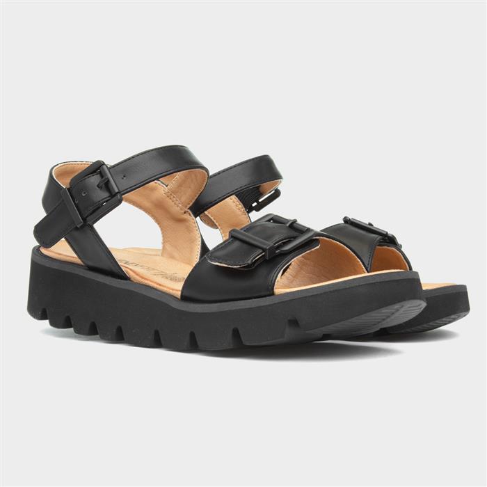 Alberta Womens Black Buckle Sandal