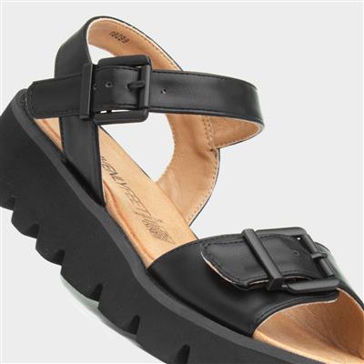 Alberta Womens Black Buckle Sandal