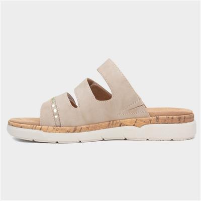 Sylvia Womens Beige Easy Fasten Mule Sandal