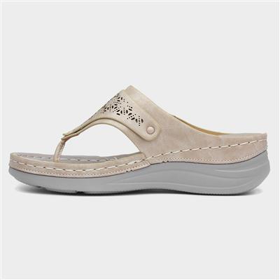 Malta Womens Beige Toe Post Sandal