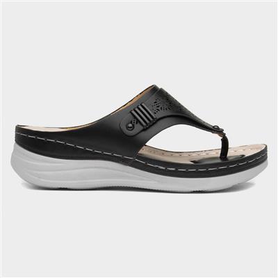 Malta Womens Black Toe Post Sandal