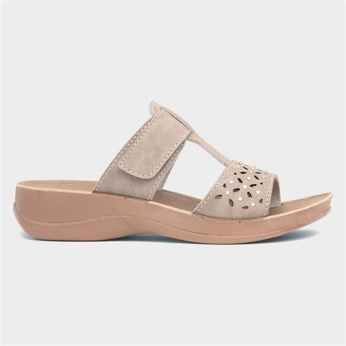 Fethiye Womens Beige Wedge Mule Sandal