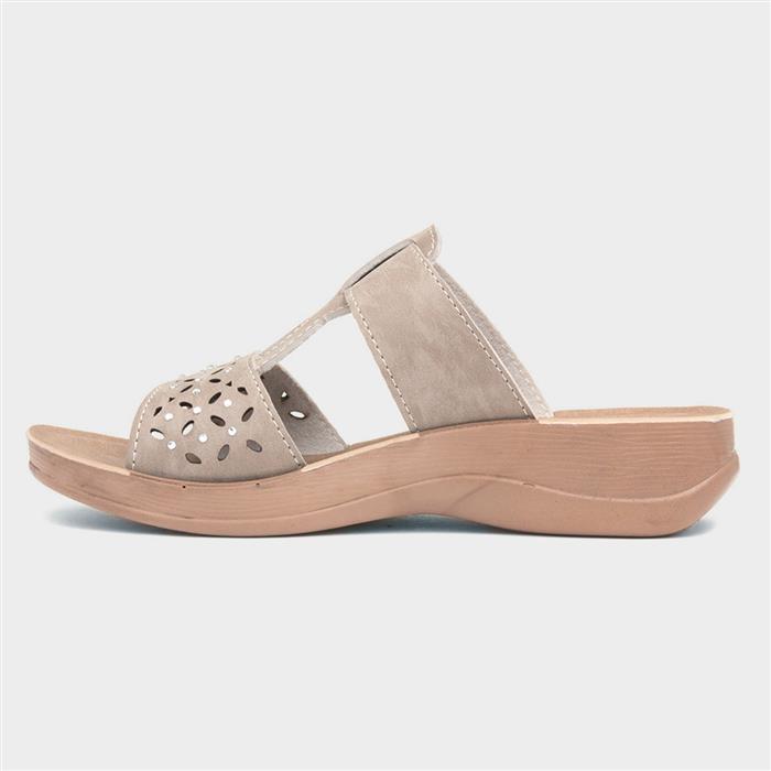Fethiye Womens Beige Wedge Mule Sandal