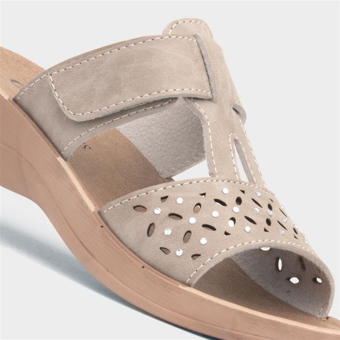 Fethiye Womens Beige Wedge Mule Sandal