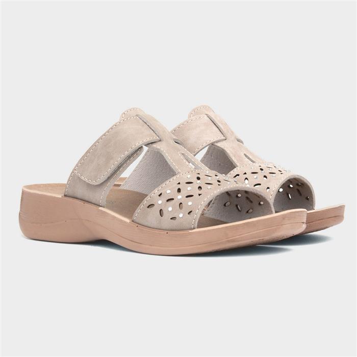 Fethiye Womens Beige Wedge Mule Sandal