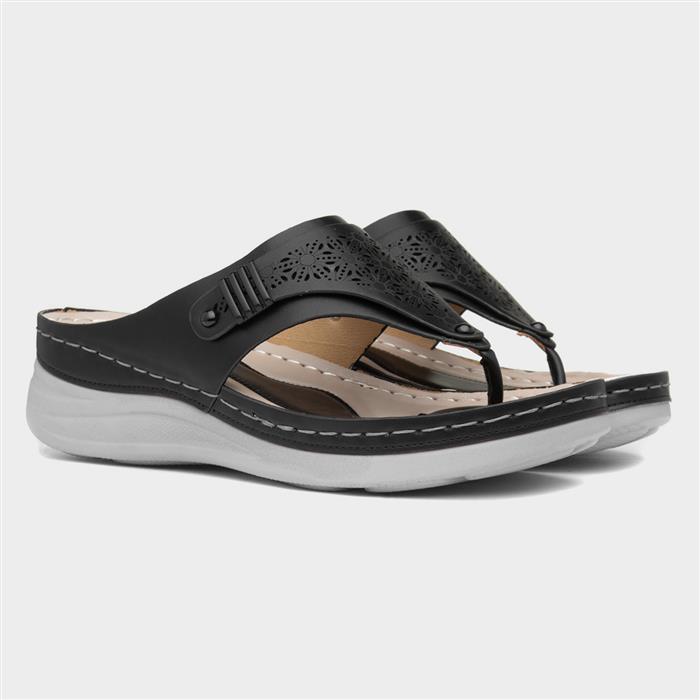 Malta Womens Black Toe Post Sandal