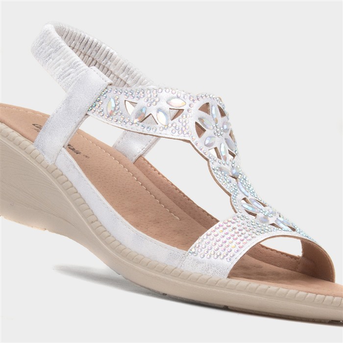 Mars Womens White Wedge Sandal