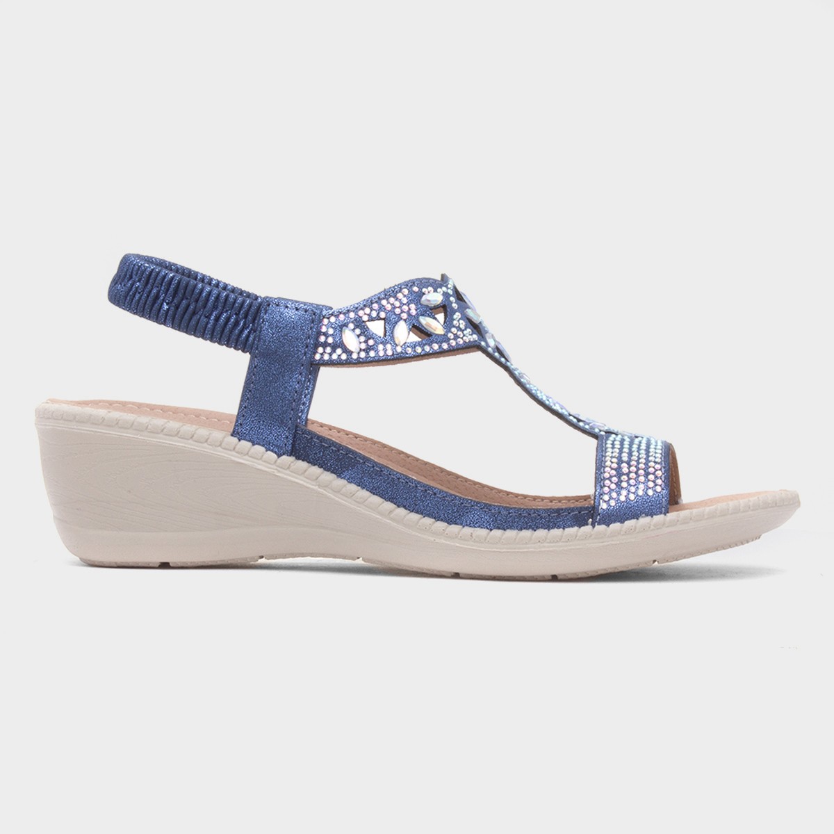 Mars Womens Navy Wedge Sandal
